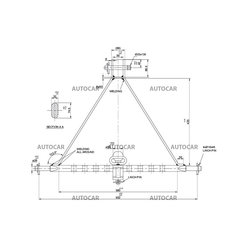 Tříbodový držák na přívěs kat. 2