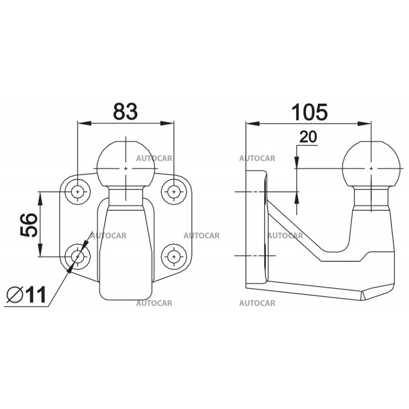Tažná kulová spojka KH4-3 - vert. zatíž. 250 kg