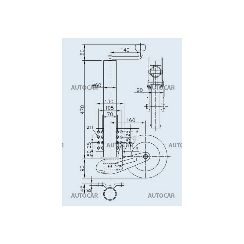 Automaticky sklopné oporné koliesko VK60 - 250 kg