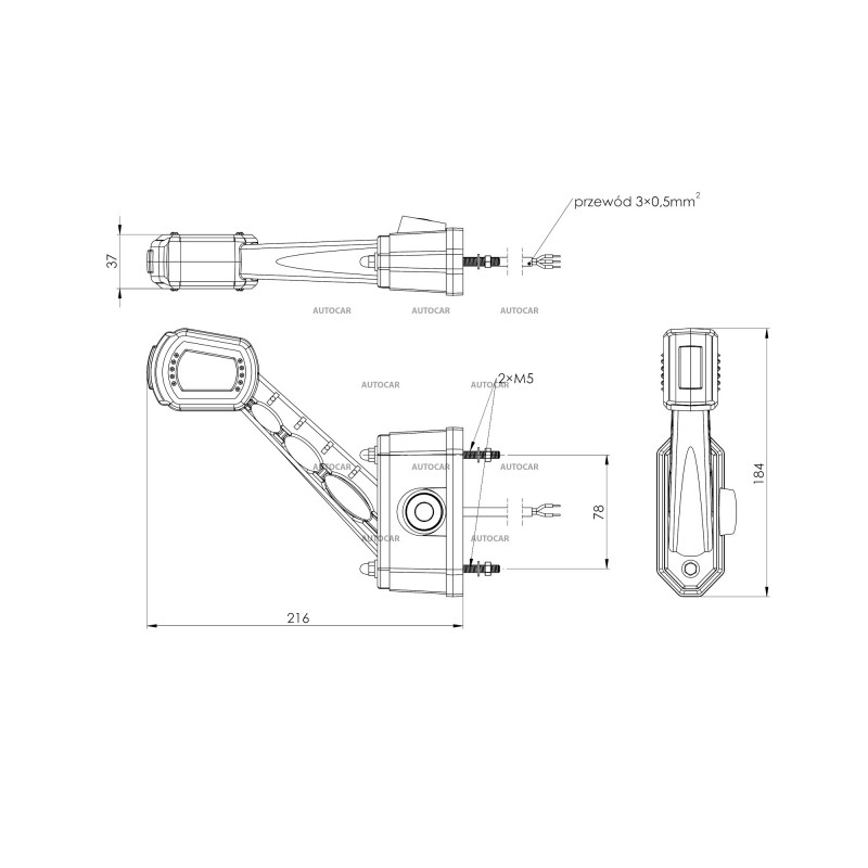Obrysové světlo s couvacím senzorem - pravé dlouhé