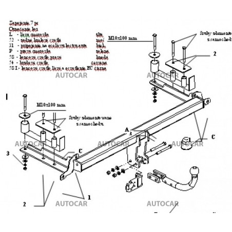 Ťažné zariadenie pre A 4 - Combi, Avant, Quattro, ( 8 D2, B5 ) - skrutkový systém - od 1995/12 do 2001/05